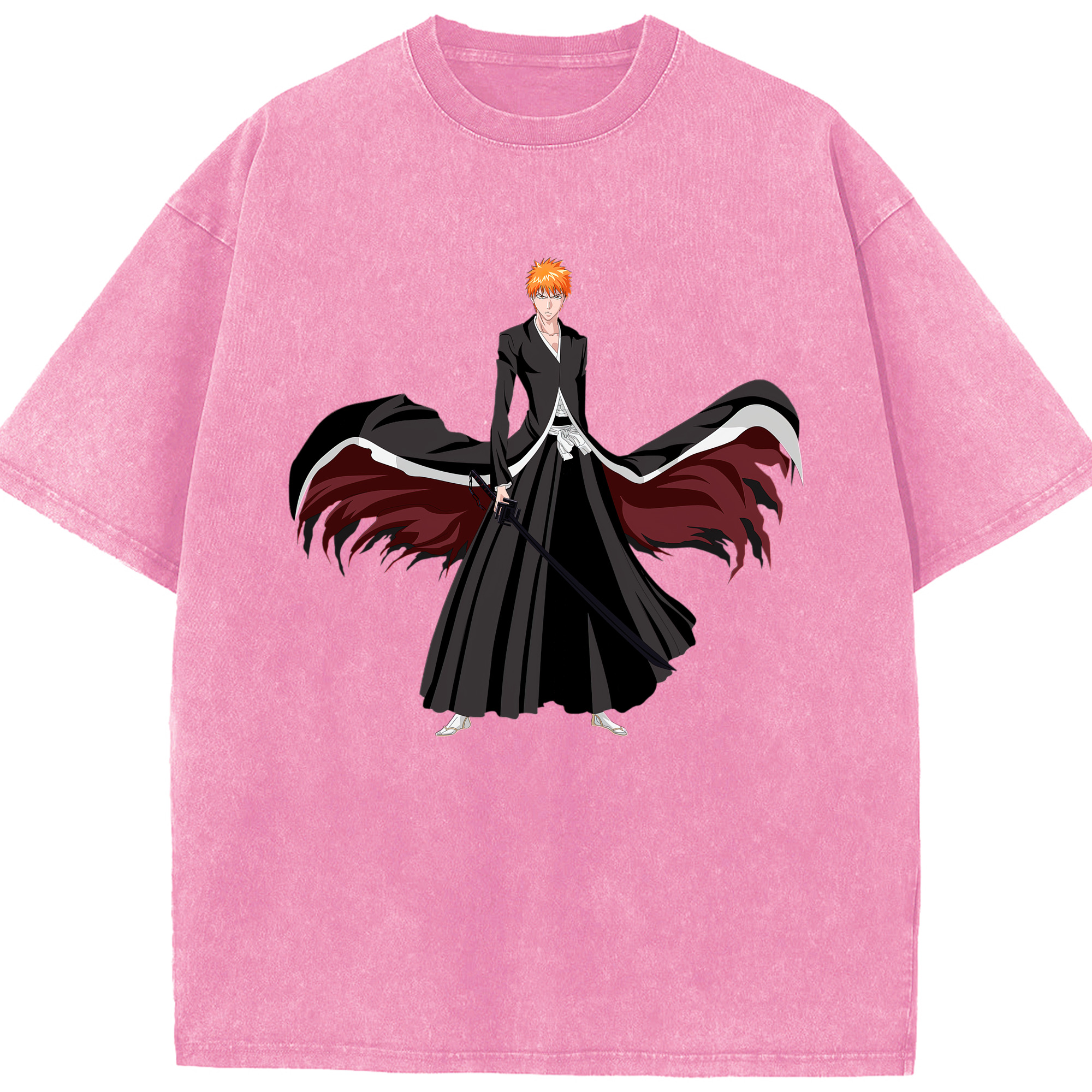 （画像用） ブリーチ 黒崎一護（くろさき いちご）BLEACH Kurosaki Ichigo 綿100% ヴィンテージ風 半袖Tシャツ（フロントプリント）